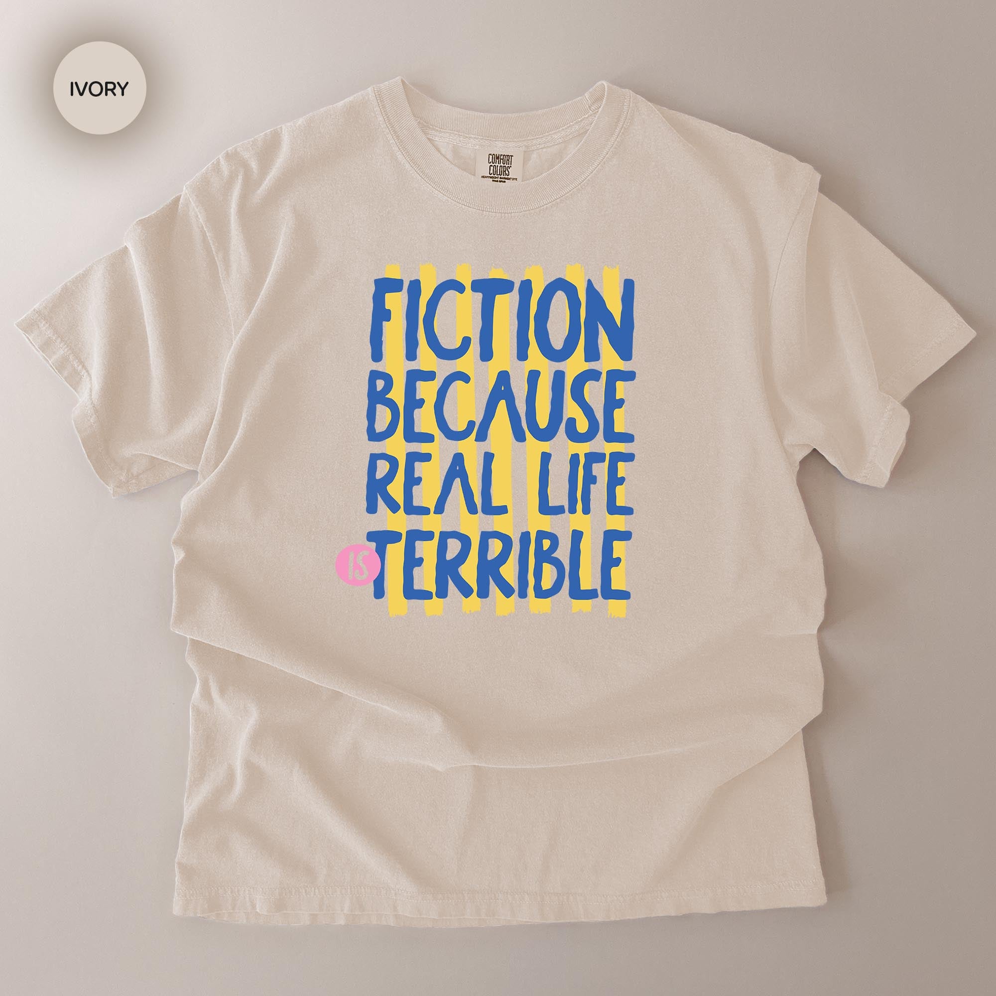 A white t-shirt with a printed text design on it.